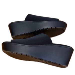 Vtg Y2K Steven By Steve Madden Slinky Chunky Wedge Platform Slide Black Size 9